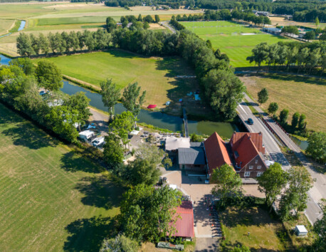 Camping de Tolbrug from above Gelderland Land of Maas and Waal countryside river